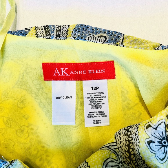 Anne Klein Springtime Yellow And Blue Floral, 100% Silk A Line Tulle Midi Skirt - Picture 3 of 3